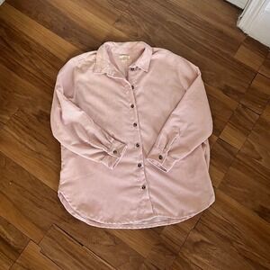 HM Pink Corduroy Button Down Shirt Womens Large L Pastel Cottagecore Oversize